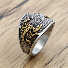 Punk Vintage Black Crystal Scorpion Pattern Mens Ring Gold Color Round Stainless Steel Titanium Rings for Men Jewelry Wholesale 2024 - buy cheap