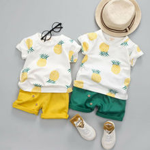 Летняя одежда для мальчиков, 2 шт. одежда для маленьких мальчиков футболка с ананасом комплекты: Топ + штаны комплект детской одежды 2024 - купить недорого