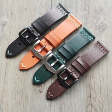 MERJUST Handmade Genuine Leather Watchbands 22MM 24MM Brown Orange Green Black Retro Strap For Military Tudor Seiko Watch Strap 2024 - buy cheap