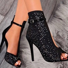 High heels women sandals boots luxury design crystal party shoes ladies sexy black open toe stiletto pumps big size chaussures 2024 - buy cheap