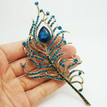 Gorgeous Peacock Feather Gold Tone Blue Rhinestone Crystal Brooch Pin Gift 2024 - buy cheap