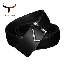 COWATHER 2021 luxury men belts for men automatic buckle top high quality durable Natural grain leather 35mm wide CZ019 2024 - buy cheap