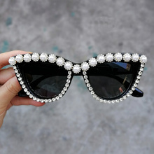 Солнцезащитные очки женские в стиле ретро, винтажные Роскошные брендовые дизайнерские очки «кошачий глаз» с жемчужинами 2024 - купить недорого