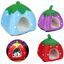 Cute Strawberry Pet Bed Dog Cat Kitten Puppy Cave Kennel House with Mat Foldable AUG30 2024 - buy cheap