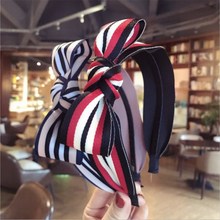 Fashion boutique hair accessories women's simple temperament stripes contrast color bow wide-brimmed headband headband hair band 2024 - buy cheap