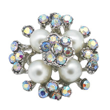 Fashion beauty Elegant Rhinestone Pearls Flower 26MM metal snap buttons charms fit DIY 18mm snap jewelry wholesale kz3323 2024 - buy cheap