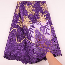 Telas de encaje africano púrpura para vestido de boda, tejido de encaje francés con diamantes de imitación, tul nigeriano Y1651, 2019 2024 - compra barato