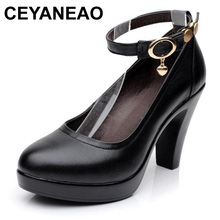 CEYANEAO-zapatos de tacón alto para mujer, calzado de trabajo con correa de cuero genuino, color negro, talla 34-43E1488, 2019 2024 - compra barato