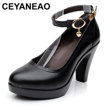 CEYANEAO 2019 women's high heel shoes female black pumps genuine leather strap work shoes size 34-43E1488 2024 - buy cheap