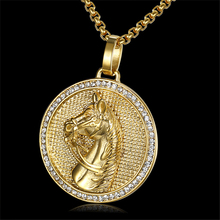 Jockey Club Pendant Gold Color Stainless Steel Horse Head Men Necklace Iced Out Rhinestones Hip Hop Unisex Jewelry 2024 - buy cheap