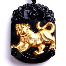 Drop Ship Beautiful Handwork Natural Black Obsidian + 18K Solid Gold Chinese Zodiac Dragon Lucky Pendant +Beads Necklace Jewelry 2024 - buy cheap