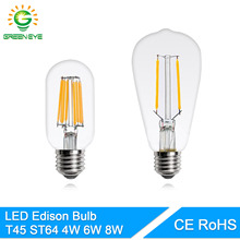 GreenEye Retro T45 ST64 Glass COB LED Edison Bulb e27 220V 4w 6w 8w LED Filament Lamp Ampoule Lampara Bombilla LED Bulb Edison 2024 - buy cheap