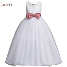 Белое цветочное кружевное платье для девочек, бальное платье 2020, пышные платья для девочек с бантом, платья для первого причастия, Детские платья для выпускного вечера 2024 - купить недорого