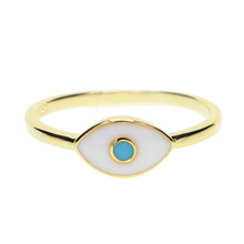 2022 Cheap Wholesale Jewelry White Enamel Eye Gold Filled Delicate Turkish Evil Eye Single Blue Stone Lucky Girl Rings 2024 - buy cheap