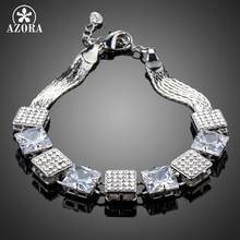 AZORA Pave Clear Austrian Rhinestone Chain Link Bracelets for Women Geometric Cubic Zirconia Wedding Bracelet & Bangles TS0169 2024 - buy cheap