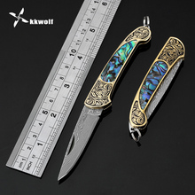 KKWOLF-cuchillo plegable multifuncional, hoja de acero de Damasco, cuchillos de rescate de supervivencia para acampar, cuchillo de bolsillo táctico para caza al aire libre 2024 - compra barato