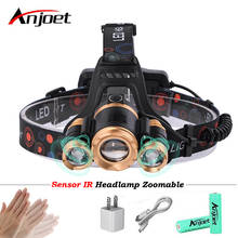 Anjoet LED Headlamp Zoomable 10000Lm T6 Flashlight Torch Sensor IR Rechargeable Light Forehead Lamp Head Fishing Headlight 18650 2024 - buy cheap