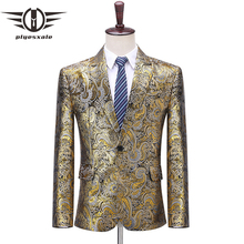 Blazer masculino jacquard dourado floral, blazer estiloso para homens de casamento, palco de luxo, festa de formatura, blazer para boate q611, 2019 2024 - compre barato