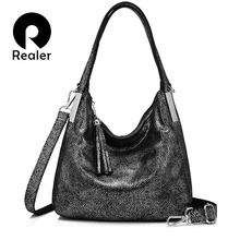 REALER women handbags genuine leather shoulder bag vintage top-handle bags high quality with tassel messenger bag totes female 2024 - buy cheap
