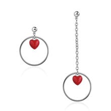 925 Sterling Silver Lovely Silver Color Asymmetric Red Heart Earrings For Women Ear Chain Jewelry oorbellen S-E495 2024 - buy cheap