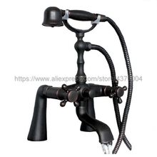 Black Oil Rubbed Brass Dual Handle Bathroom Tub Faucet Deck Mounted Bathtub Mixer Taps with Handshower Ntf001 2024 - buy cheap