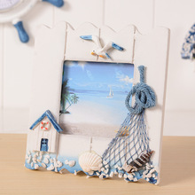 Foto colgante de estilo mediterráneo, marco fotográfico de madera, creativa, concha de pescado, decoración para el hogar, regalo 2024 - compra barato