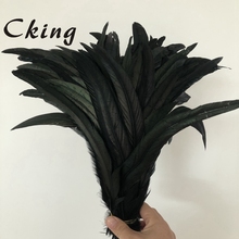 20-25cm Rooster Tails Feather for trims earrings dress necklace 100pcs/lot Black color chicken plumes for craft wedding decorate 2024 - buy cheap