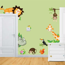 3d наклейки на стену с животными джунглей для декора детской комнаты, Diy домашний декор, Наклейки на стены с изображением Льва, обезьяны, жирафа и сафари 2024 - купить недорого