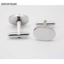 Women Men Metal Cuff Links Silver Color Blank Oval Cufflinks Logo Stainless Steel Jewelry Drop Shipping 2024 - buy cheap