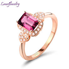 LOVERJEWELRY Emerald Cut Tourmaline Wedding Rings Solid 18K Rose Gold Diamond Fine Jewelry For Women Christmas Party Gift кольцо 2024 - buy cheap