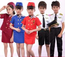 Captain Role Play Stewardess Pilot Costume Boy Girl Cosplay Children's Day Halloween Costume Kids Aircraft performance Clothing 2024 - buy cheap