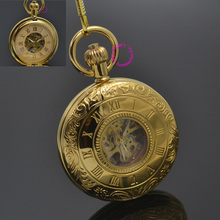 Мужские Механические карманные часы, римские классические часы-брелок, экран, ретро, винтажные, золотые, покрытие Ipg, медь, латунь, чехол, хорошее качество часов 2024 - купить недорого