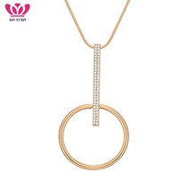 2018 Fashion Crystal Bar Circle Pendant Necklaces Elegant Gold Chain Long Necklace For Women Sweater Jewelry Gifts Simple Design 2024 - buy cheap