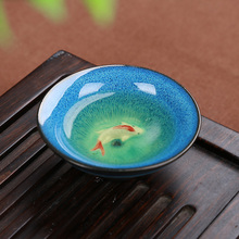 Xícara de chá kung fu 6 peças, porcelana trajes de chá tenmoku peixe divertido xícara de chá 35ml 2024 - compre barato