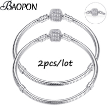 BAOPON 2 piezas/Chapado en plata 3mm pulsera básica de la marca de la cadena de la serpiente cuentas de bricolaje joyería Original dijes pulseras y brazaletes 2024 - compra barato