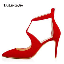 Black 9cm Low Heel Women Pumps Woman Shoes Cross Tied Pointed Toe Bukle Shoes Red Ladies Party Dress Shoes Plus Size 2019 Brand 2024 - buy cheap