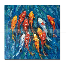 Wall Art Picture Traditional Chinese Abstract Landscape 100% Handmade Oil Painting Nine Koi Fish on Canvas Poster Home Decor 2024 - buy cheap