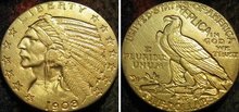 Monedas de oro de la mitad de águila india, 5 $, copia de 1908-D 2024 - compra barato