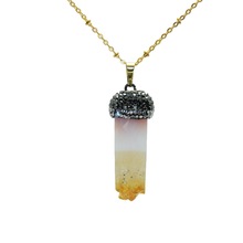 Fashion Boho Jewelry rhinestone paved natural raw cluster stone necklace girl yellow crystal quartz geode druzy pendant necklace 2024 - buy cheap