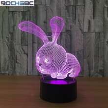 BOCHSBC-Lámpara de noche de acrílico con forma de conejo 3D, con botón que cambia de Color, iluminación para el dormitorio del bebé 2024 - compra barato