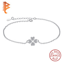 Wholesale 925 Sterling Silver Bracelet for Woman Clover Heart Crystal Adjustable Bracelet for Woman Anniversary Jewelry Gift 2024 - buy cheap