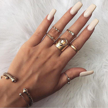 6 Pcs/ Set Vintage Hollow Heart Bead Geometric Pendant Crystal Gold Ring Set Female Personality Knuckle Ring Simple Jewelry Gift 2024 - buy cheap