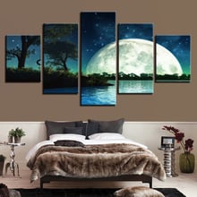 Frame Canvas Painting HD Prints Home Decoration 5 Pieces Tree Wall Art Moon Modular Landscape Pictures Artwork Creative Poster 2024 - buy cheap