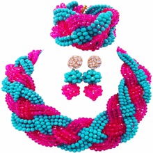 Conjunto de joias femininas com pérolas e cristal, lindas cores azuis, faça você mesmo, nas cores rosa e amarela, conjunto de contas africanas para casamento, 12luxuoso 2024 - compre barato