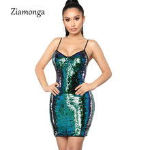 Ziamonga Women 2019 Party Dress Spaghetti Strap Sequin Bodycon Sexy Dress Female Sheath Club Mini Dress Luxury Celebrity Vetidos 2024 - buy cheap