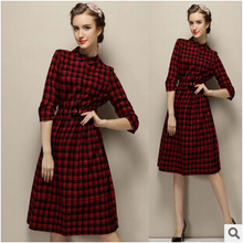 women dress  Scotland collar Slim new winter long-sleeved red plaid dress women free shipping 2024 - buy cheap