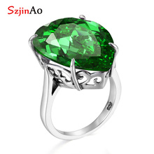 Szjinao puro 925 prata russo verde esmeralda anel pode birthstone gota de água bulgária jóias boemia senhoras anéis marca luxo 2024 - compre barato