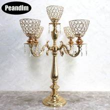 PEANDIM Gold Candle Holders Candelabra With Crystal Pendants 74cm Tall 5-Arms Candlestick Wedding Table Centerpiece Home Decor 2024 - buy cheap