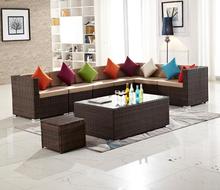 Conjunto de sofá acolchoado, 6 peças, rattan, decoração para pátio, sofá com almofadas 2024 - compre barato