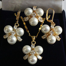 Joyería encantadora, conjunto de anillo y pendientes con colgante de perla de concha blanca auténtica, envío gratis 2024 - compra barato